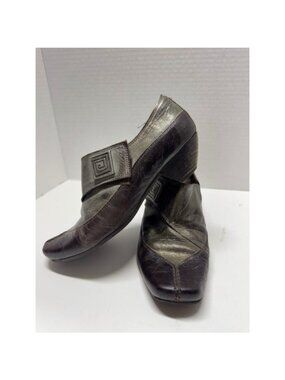 Fidji Brown Metallic Leather Square Toe Block Heel Pumps Portugal Size 35 5